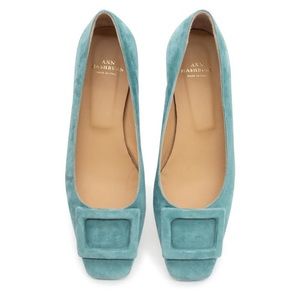 Ann Mashburn blue Teal Jade Suede Buckle Flat kitten heel suede, Size 40